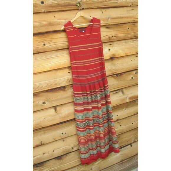Peruvian Connection Red Multi Pima Cotton Southwestern Print Knit Dress Size M - Picture 2 of 8